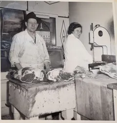 Inside the family’s kosher butcher shop in Newark, 1940s